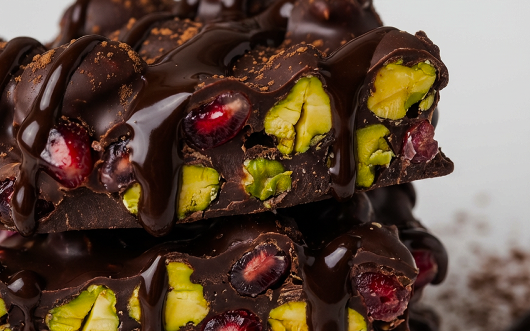 Dark chocolate, pistachio & pomegranate clusters